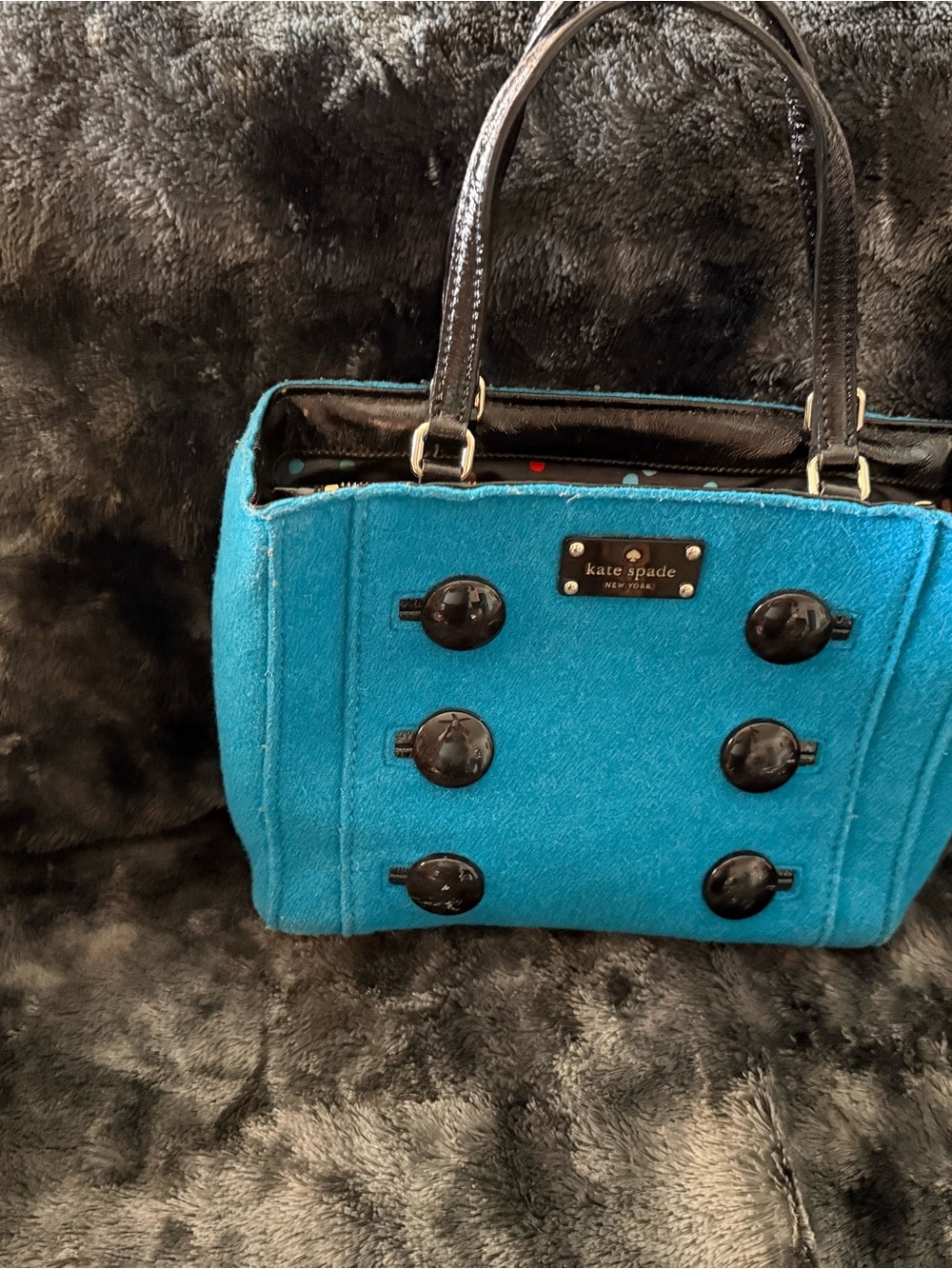 kate spade Teal Wool Double-Handle Satchel with Black Accents
